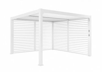 Hliníková pergola MARANZA  360x350 bílá + 2 boční rolety + 1 prolamovaná přední stěna 1550 OUTLET