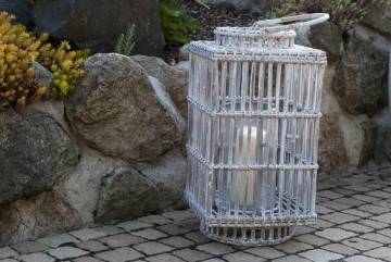 Ratanová lucerna ROUSILLON šířka 27 cm výška 50 cm praná bílá