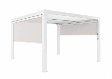 Hliníková pergola MARANZA  360x350 bílá + 1 boční roleta + 1 prolamovaná přední stěna 1554 OUTLET